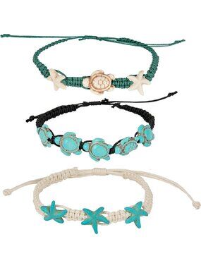 Beachy Howlite Turtle Starfish Bracelet & Anklet Set | Ocean-Inspired Jewelry